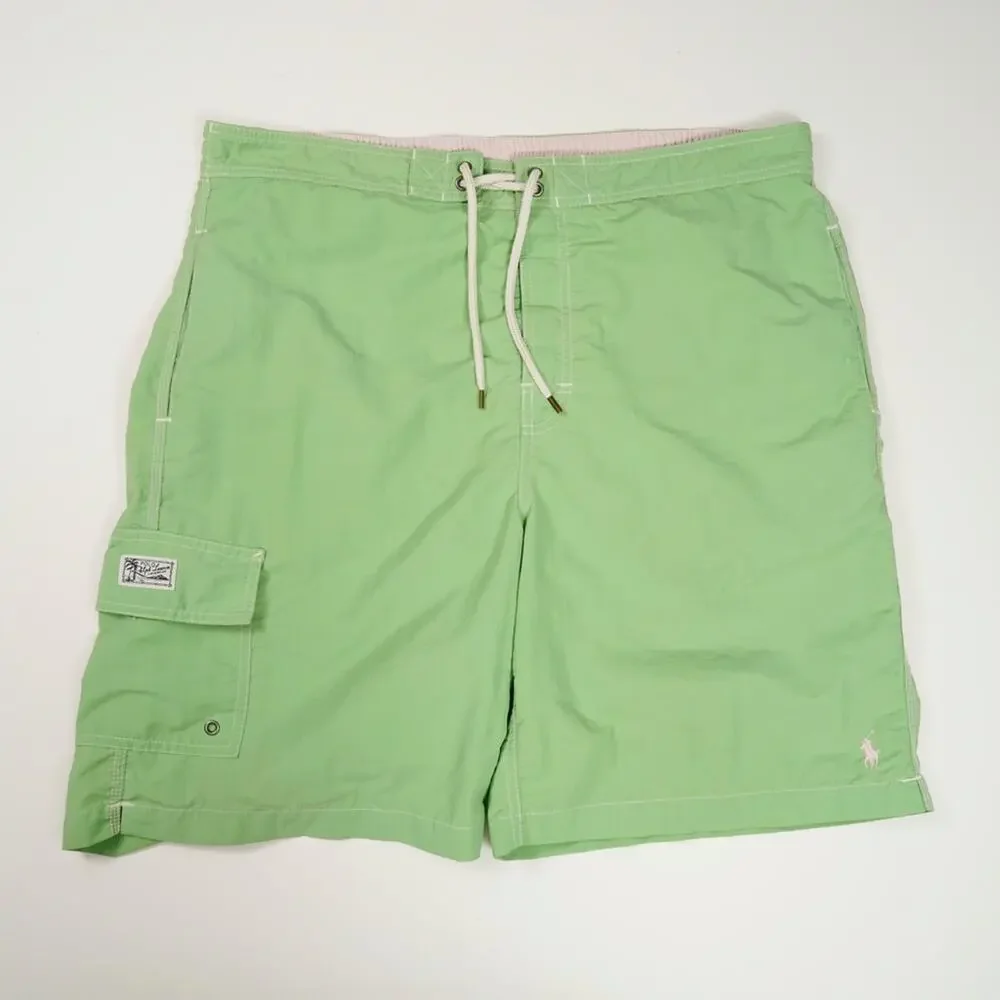 Polo Ralph Lauren Board Shorts Mens L Green Swim Trunks Pony Mesh Cargo Hawaii